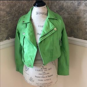 Cropped genuine leather moto jacket XS